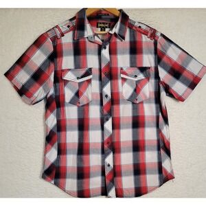 Helix Mens Button-Up Shirt Size XL Short Sleeve Red Black White Plaid 1520